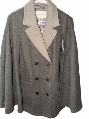 BCBGeneration Gray Double-Breasted Wool Cape with Lighter Gray Lapels